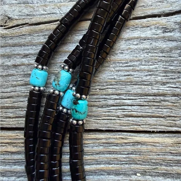Sterling silver black onyx turquoise necklace 24 inch